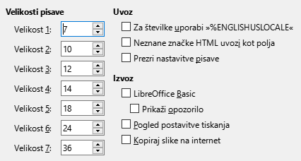 Slika pogovornega okna Nastavitve/Možnosti – HTML