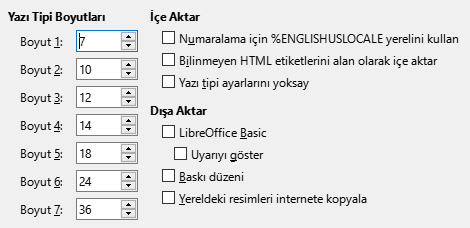 Seçenekler HTML Penceresi Resmi