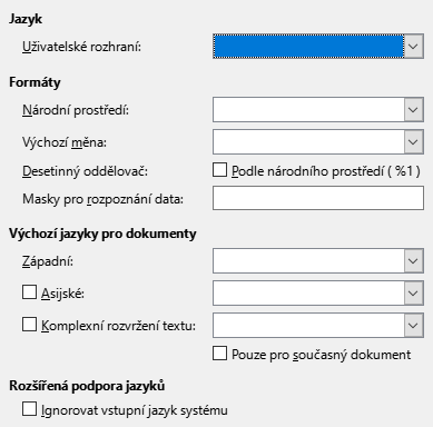 Obrázek dialogového okna Možnosti Jazyky