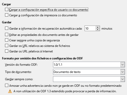 Imaxe da caixa de diálogo de opcións de gardado