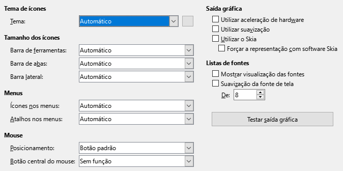 Imagem da caixa de diálogo Opções Exibir