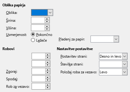 Zavihek Oblika strani