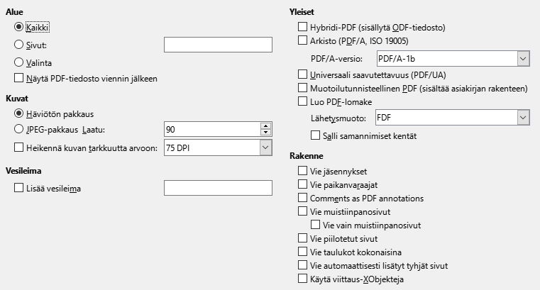 PDF Export General Options Dialog Image