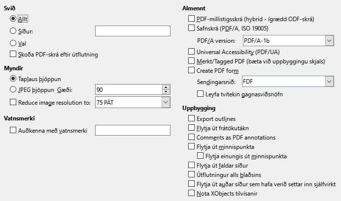 PDF Export General Options Dialog Image