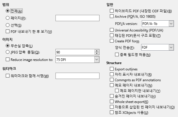 PDF Export General Options Dialog Image