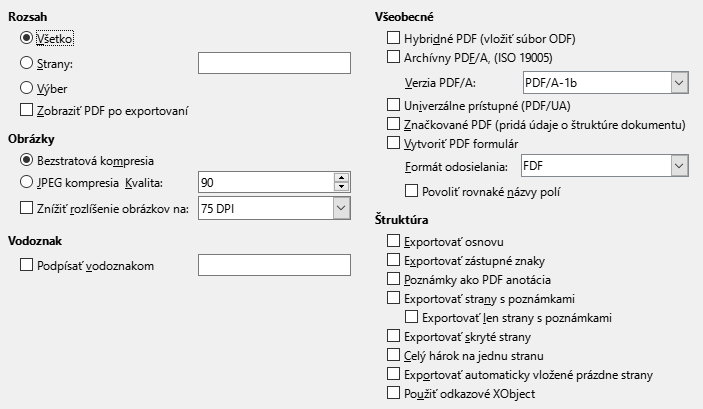 PDF Export General Options Dialog Image