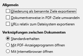 Bild des Export-Dialogs PDF-Optionen – Verknüpfungen