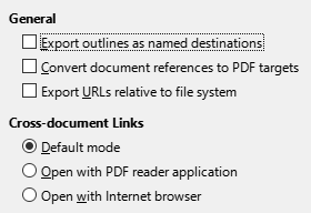 PDF Export Links Options Dialogue Box Image