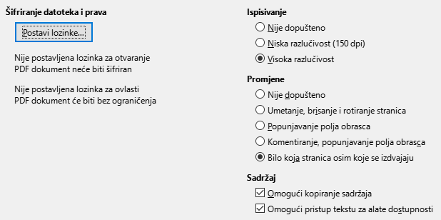 PDF Export Security Options Dialog Image