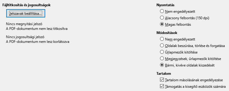 PDF Export Security Options Dialog Image