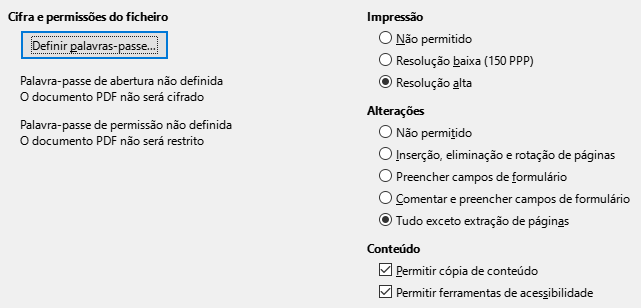 PDF Export Security Options Dialog Image