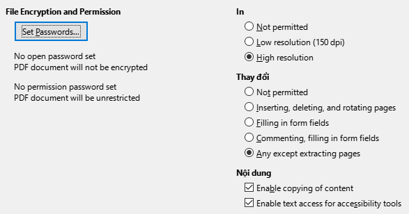PDF Export Security Options Dialog Image