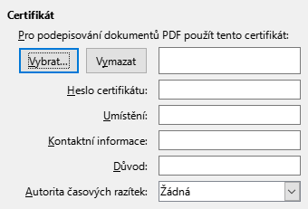 Obrázek dialogového okna Elektronické podpisy exportu do PDF