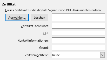 Bild des Export-Dialogs PDF-Optionen – Digitale Signaturen