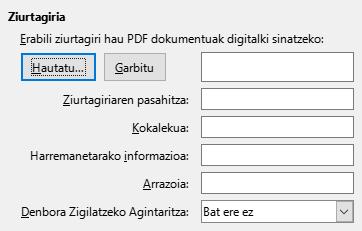 PDF esportazioaren sinadura digitalaren aukeren elkarrizketa-koadroaren irudia