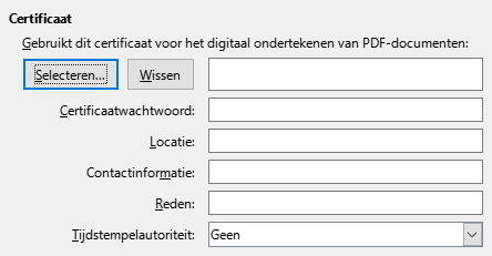 Afbeelding van dialoogvenster PDF-opties - Digitale ondertekening