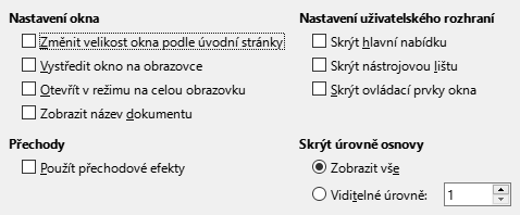 Obrázek dialogového okna Uživatelské rozhraní exportu do PDF