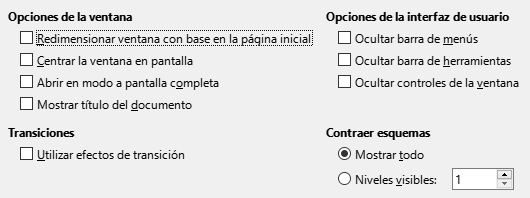 Imagen del cuadro de diálogo Exportar a PDF, pestaña Interfaz de usuario