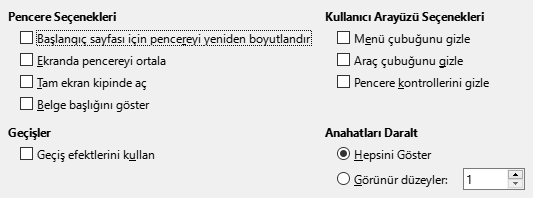 PDF Dışa Aktarma Kullanıcı Arayüzü Seçenekleri Penceresi Görüntüsü