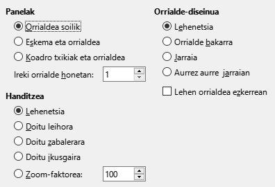 PDF esportazioaren bistaratze-aukeren elkarrizketa-koadroaren irudia