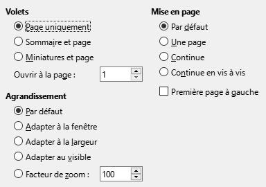 Image de la boîte de dialogue des options d'affichage de l'export PDF