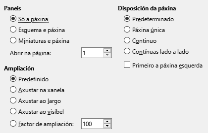 Imaxe da caixa de diálogo de opcións de vista de exportación a PDF