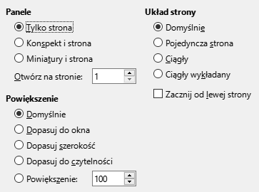 Obraz okna dialogowego opcji widoku eksportu do PDF