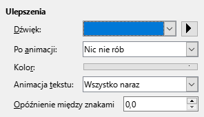 Okno dialogowe ulepszonych efektów animacji