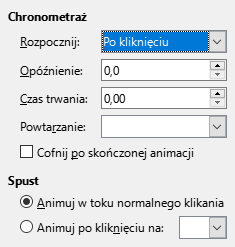 Okno dialogowe niestandardowego czasu animacji