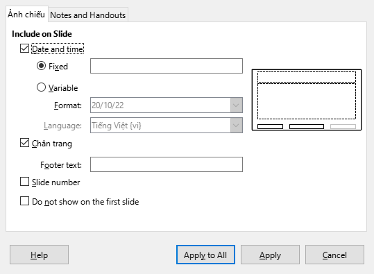 Header Footer Dialog