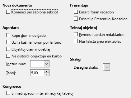 Prezentila dialogo Ĝeneralaj agordoj