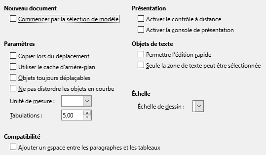 Boîte de dialogue Options générales Impress