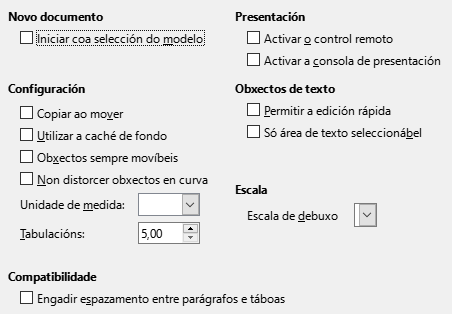 Caixa de diálogo Opcións xerais do Impress