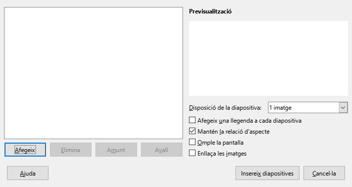 Diàleg d'àlbum de fotos de l'Impress