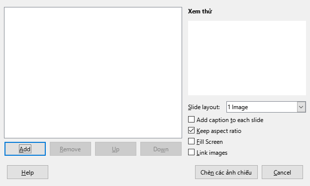 Impress Photo Album Dialog