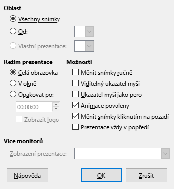 Dialogové okno Prezentace
