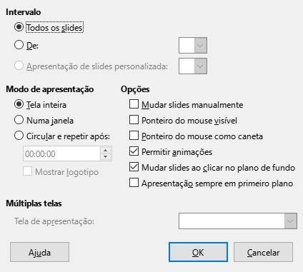 Caixa de diálogo Apresentação