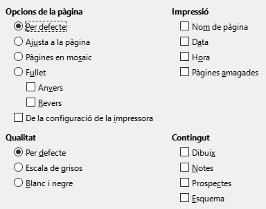 Diàleg d'opcions d'impressió de l'Impress