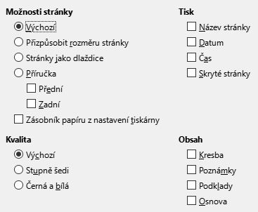 Dialogové okno Možnosti, Tisk pro Impress