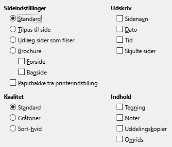 Valgmuligheder  i dialogen Impress Udskriv