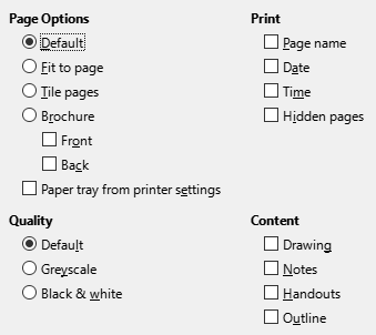 Impress Print Options Dialogue Box