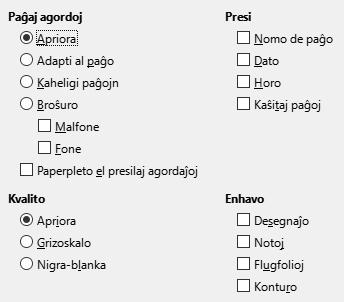 Prezentila dialogo Presi- agordoj