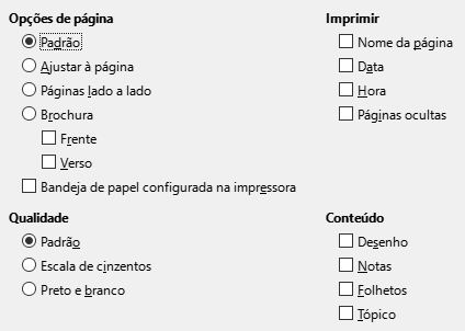 Caixa de diálogo Opções de impressão