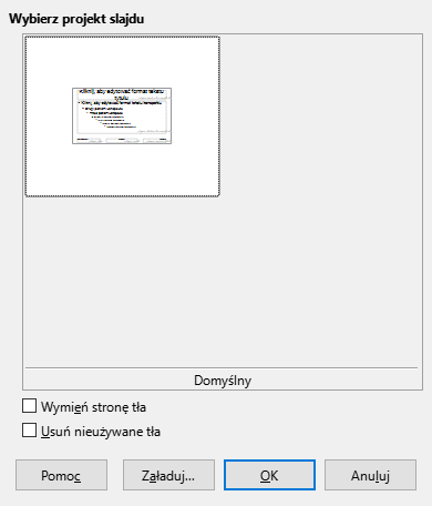 Okno dialogowe projektowania slajdów