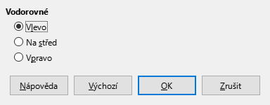 Dialogové okno Zarovnání