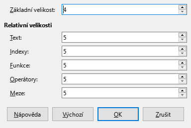 Dialogové okno Velikost písma