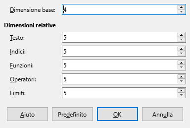 Finestra di dialogo Dimensione carattere