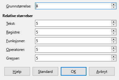 Dialogvindu for skriftstørrelse