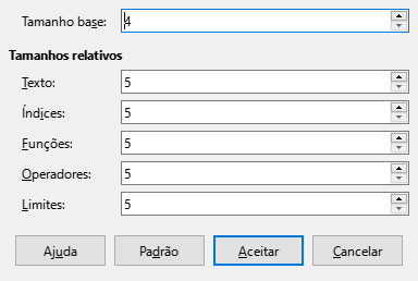 Caixa de diálogo Tamanho do tipo de letra