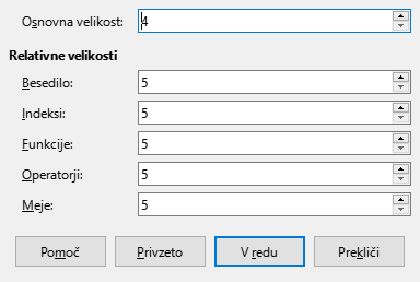 Pogovorno okno Velikost pisave